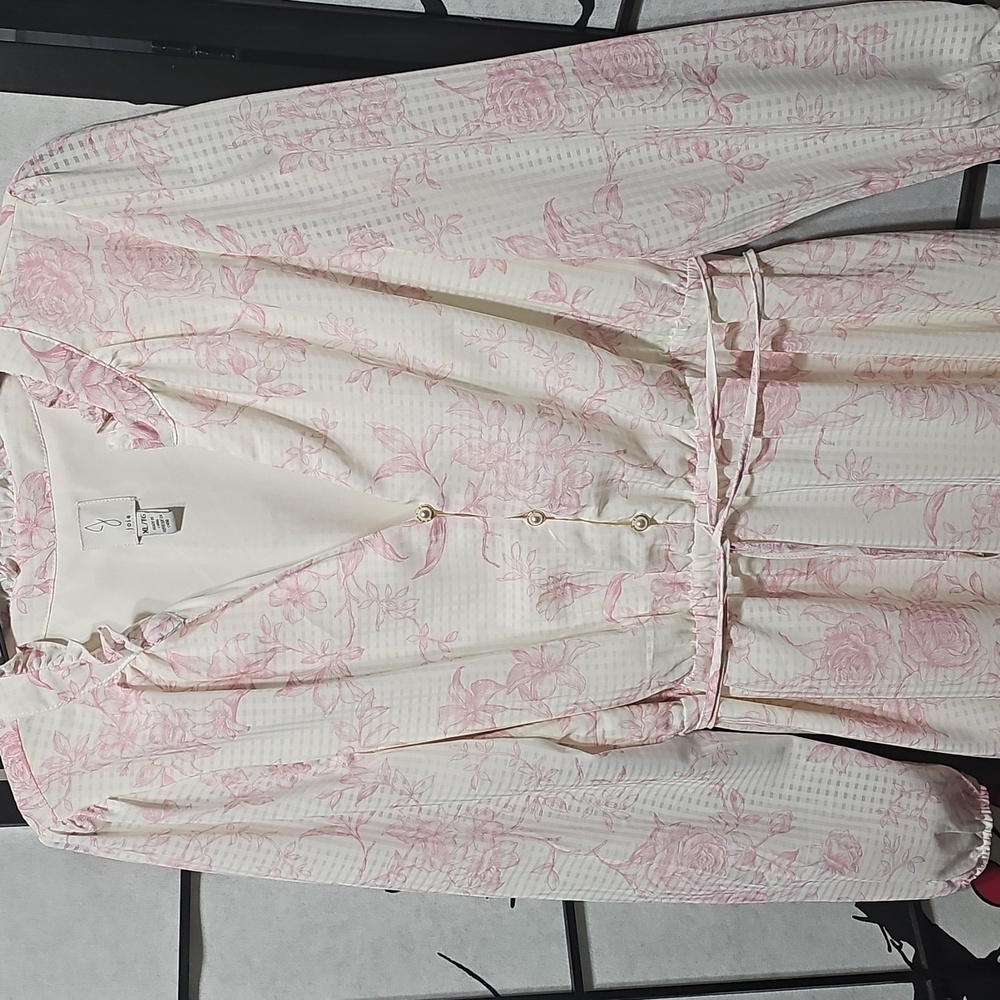 Joie Cream and Pink Floral Lined Long Sleeve Dress Size XL - Picture 3 of 9